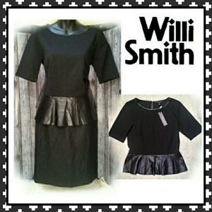 {Faux} Leather Tailored Peplum Top by Willi Smith